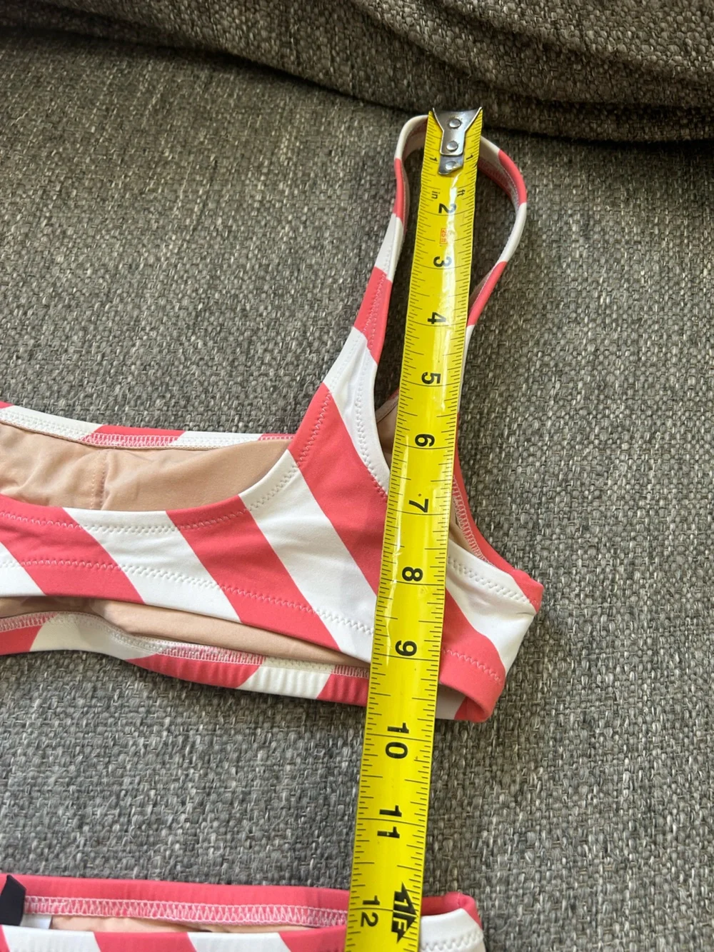 J. Crew Striped Coral and White Two-Piece Bikini Set | Size XS